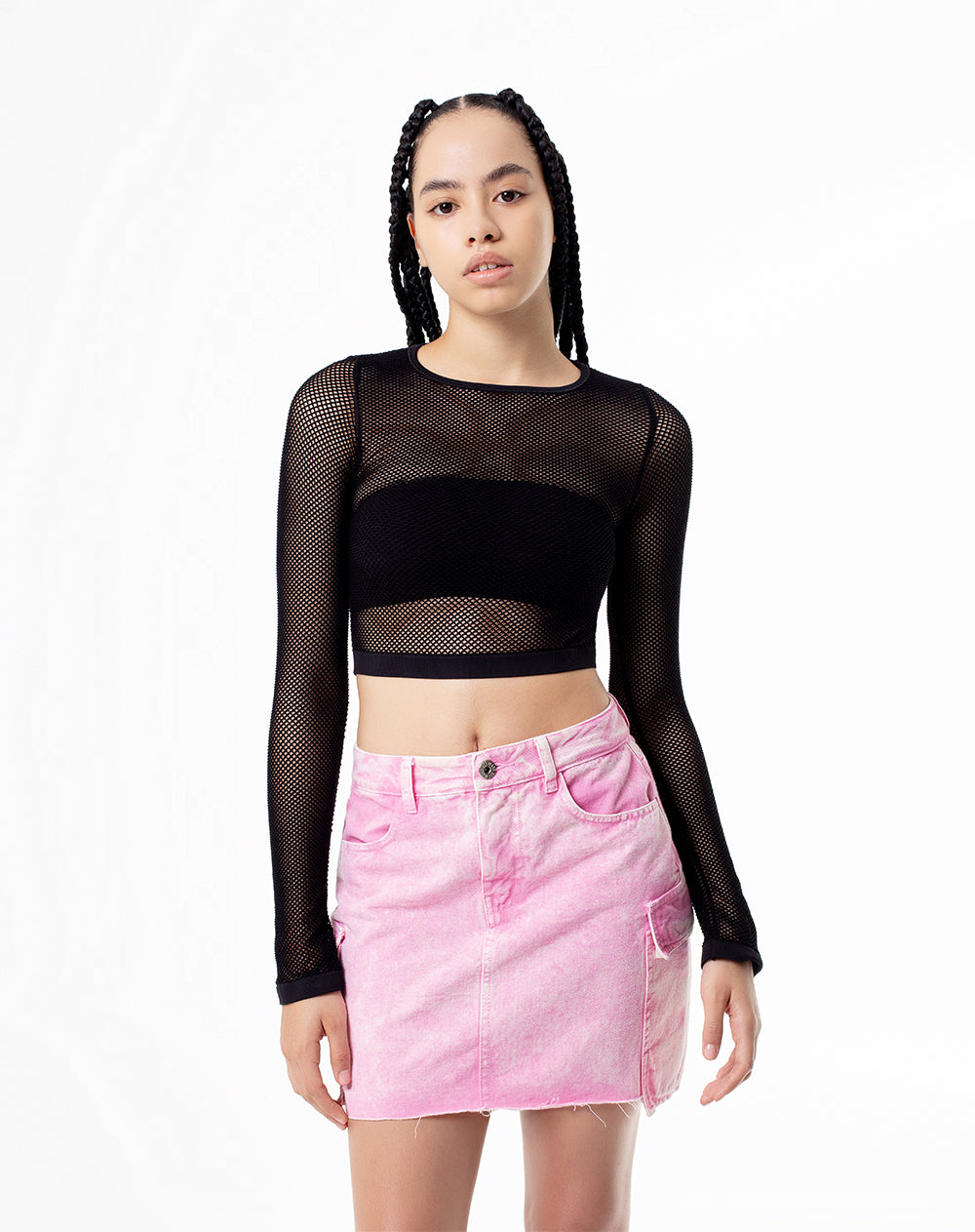 Crop manga larga fashion negro