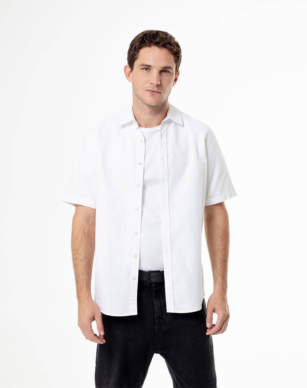 Camisa Regular Fit Manga Corta Blanca para Hombre Gef Gef Colombia