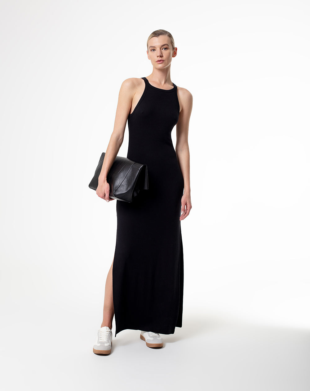 Vestido negro shops con gris