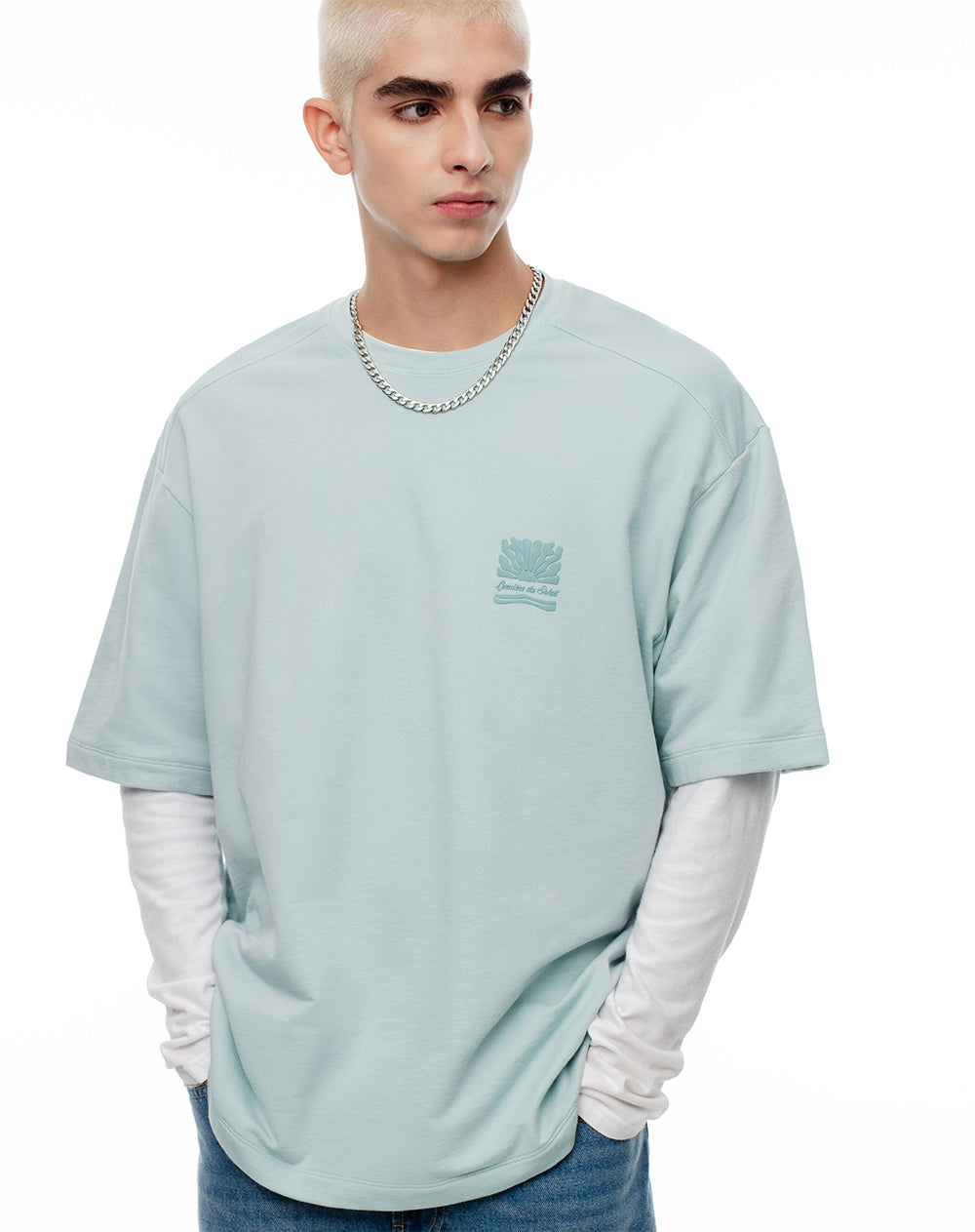 Camiseta oversized fit manga corta azul