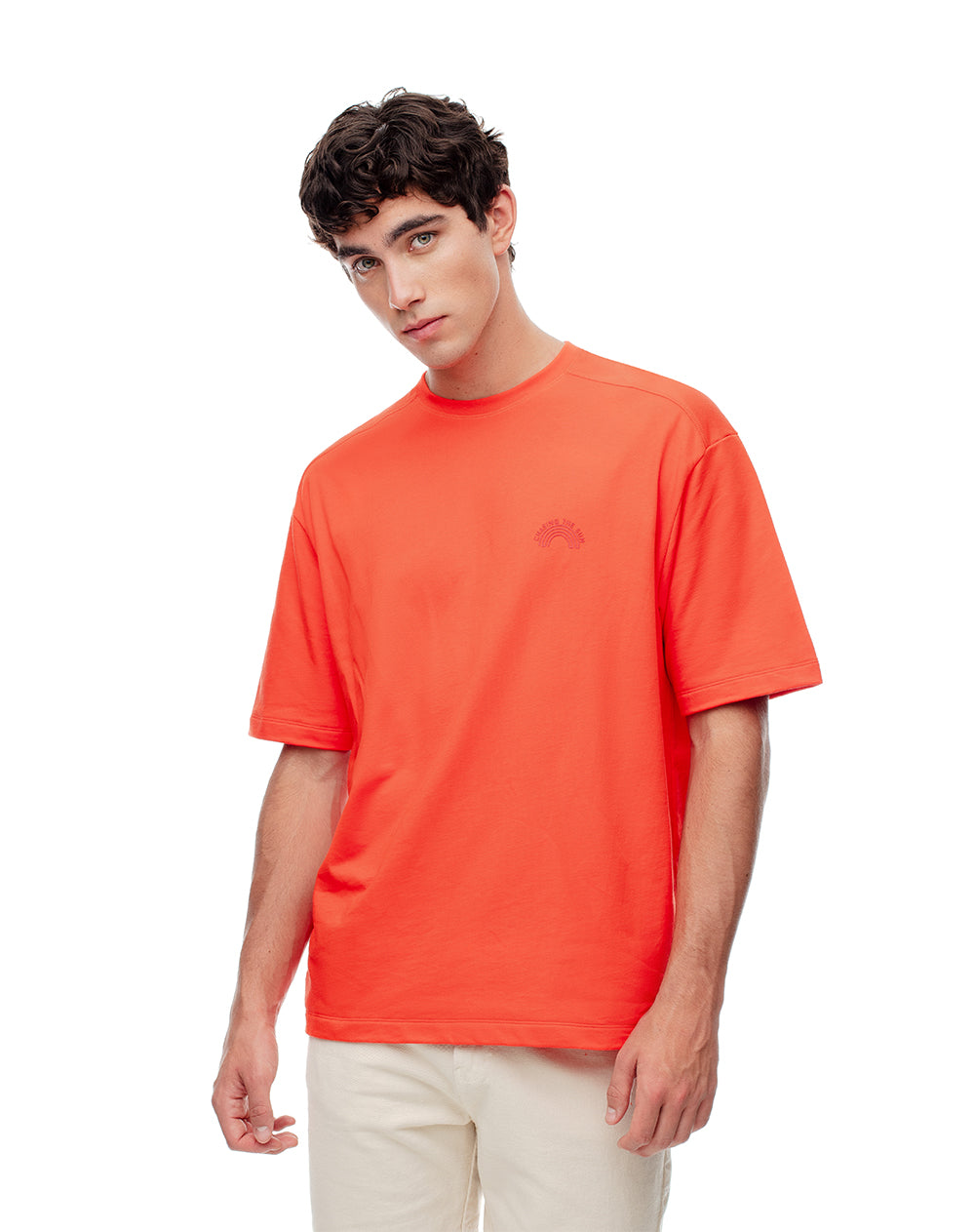 Camiseta oversized fit manga corta naranja brillante