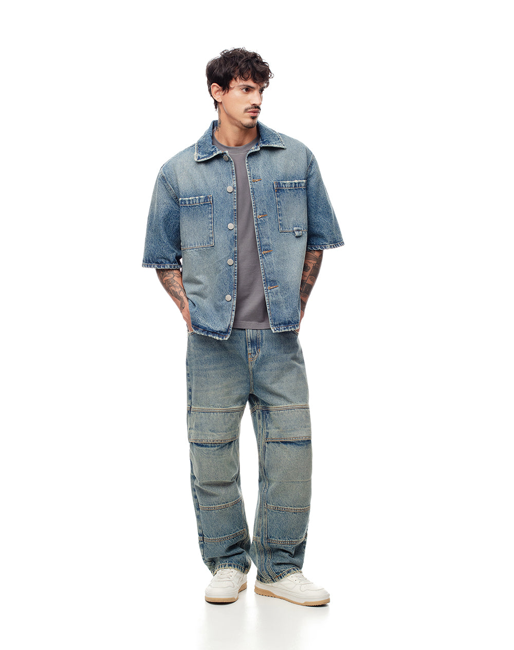 Jean loose fit tiro medio indigo