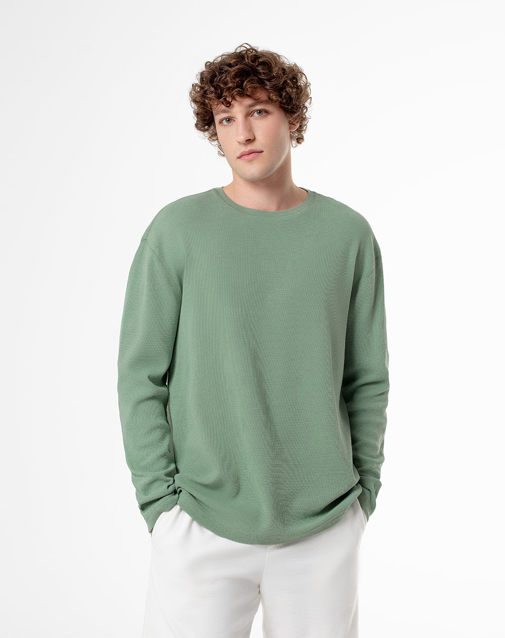 Camiseta relaxed fit manga larga verde