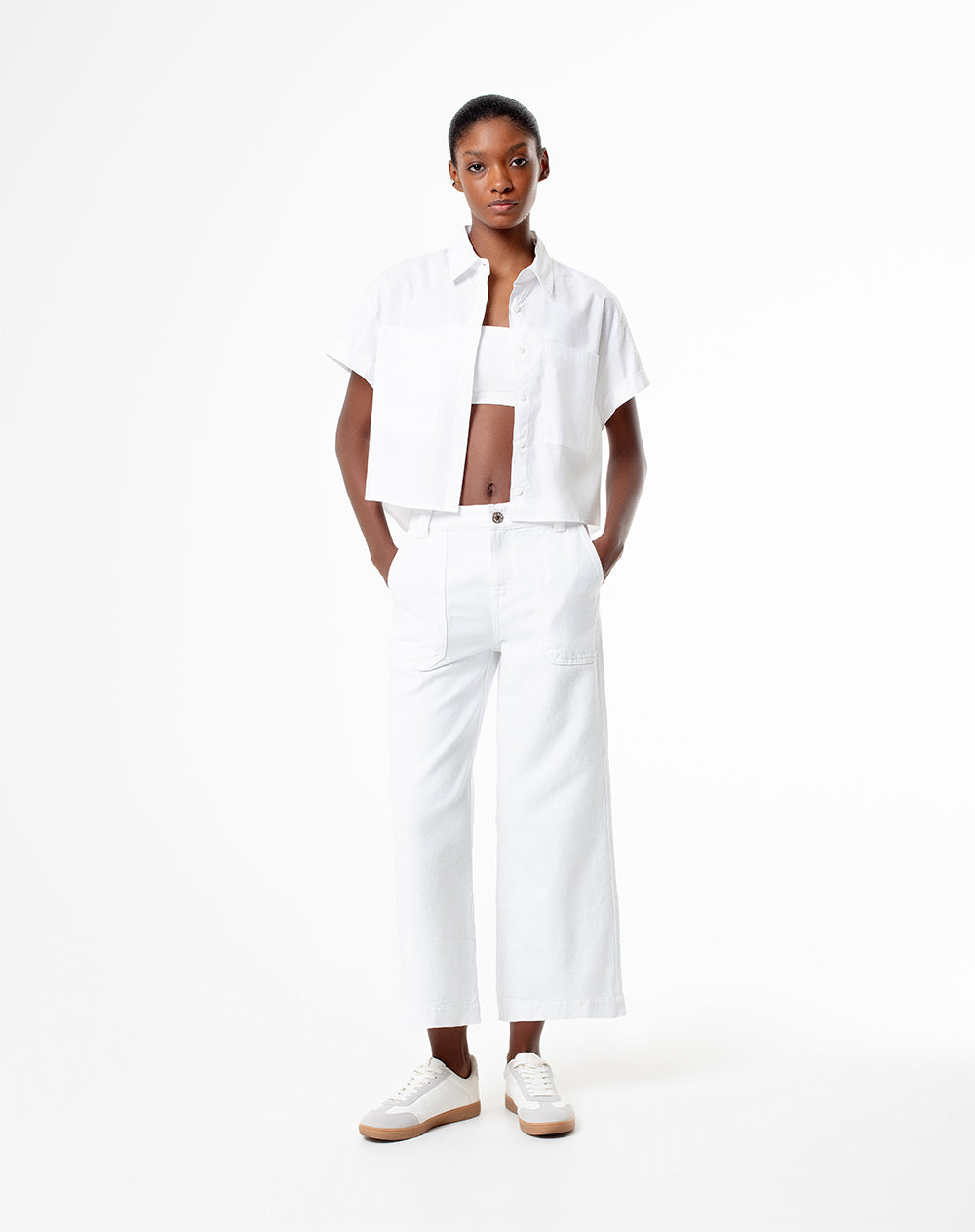 Jean culotte fit tiro medio blanco