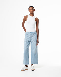 Jean culotte fit tiro medio indigo claro