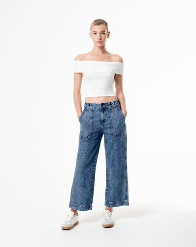 Jean culotte fit tiro medio indigo