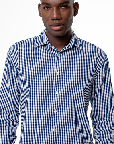 Camisa regular fit manga larga azul con cuadros