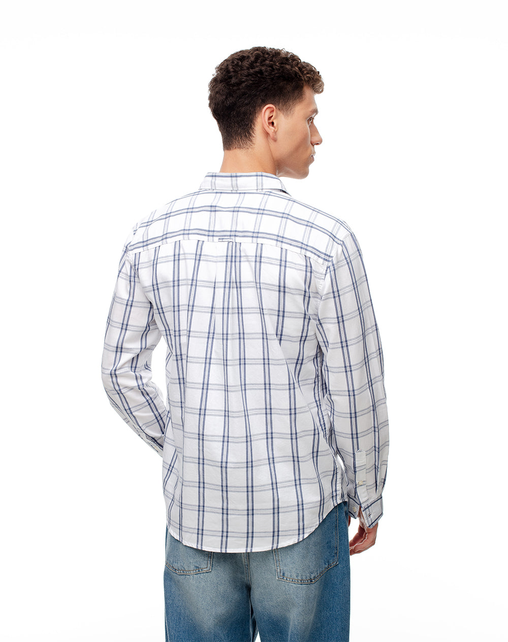 Camisa regular fit manga larga blanco cuadros