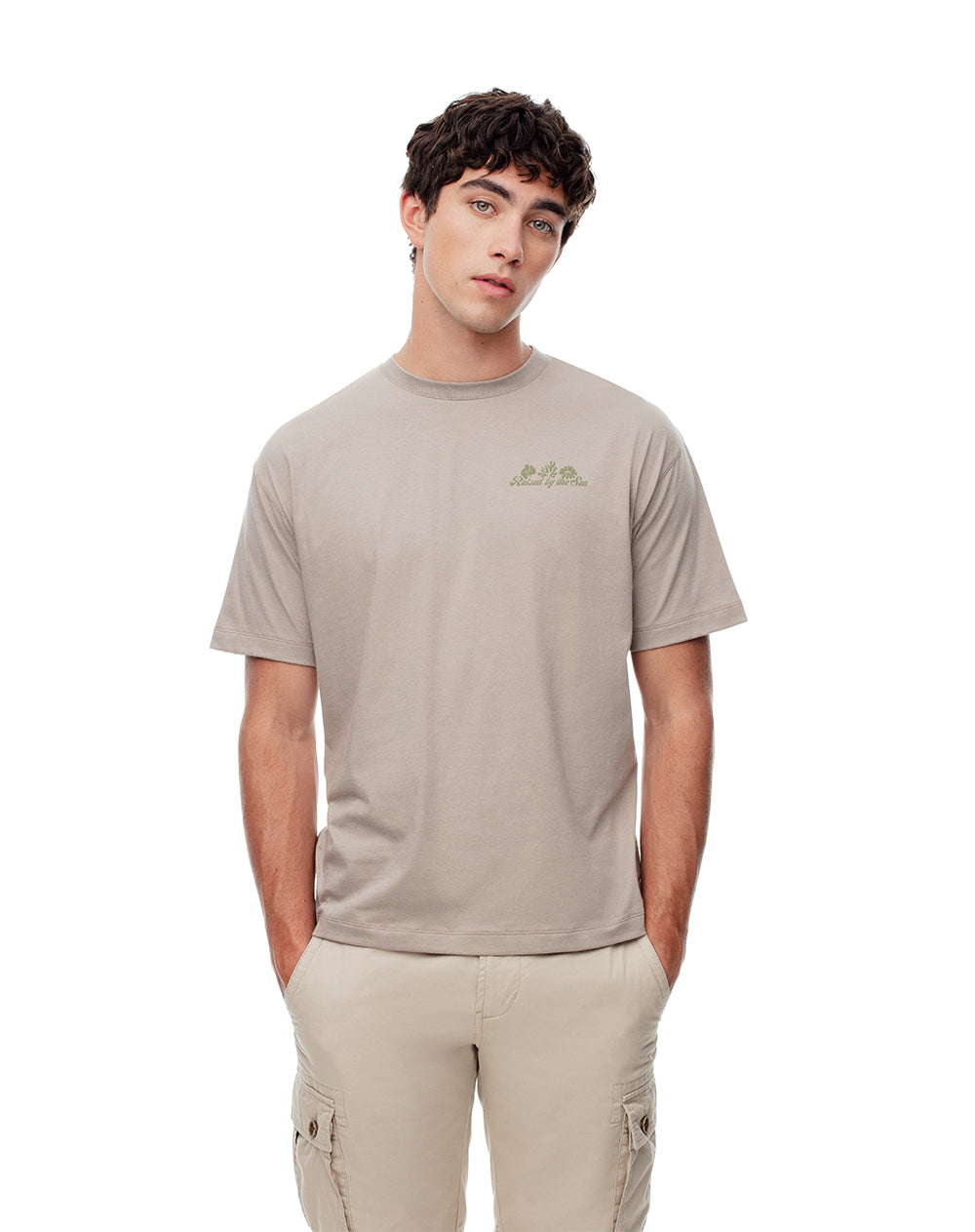 Camiseta regular fit manga corta taupe