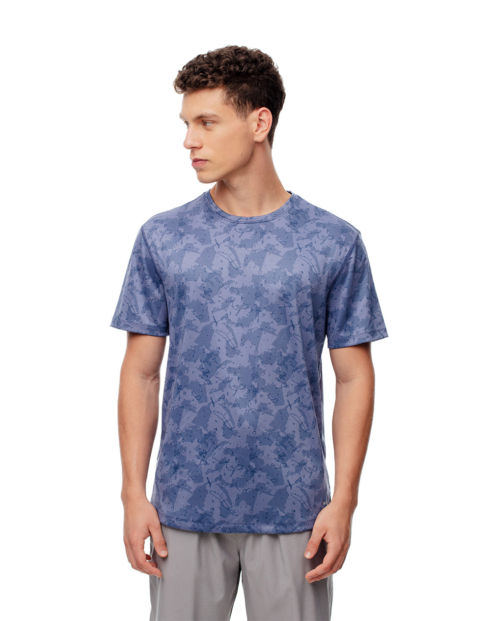 Camiseta slim fit manga corta azul estampada