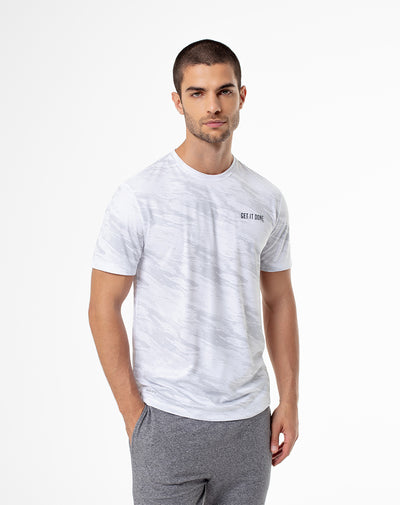 Camiseta slim fit manga corta blanco estampado