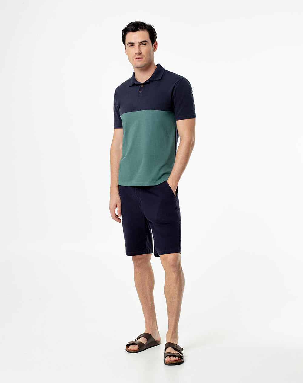 Polo slim fit verde con bloques