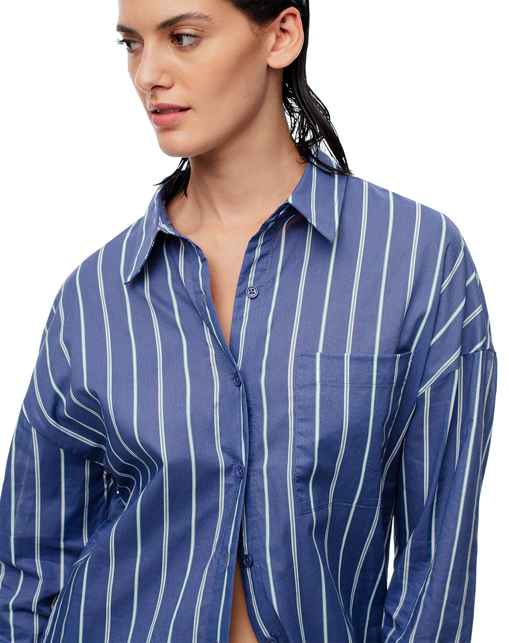 Camisa relaxed fit manga larga rayas azules