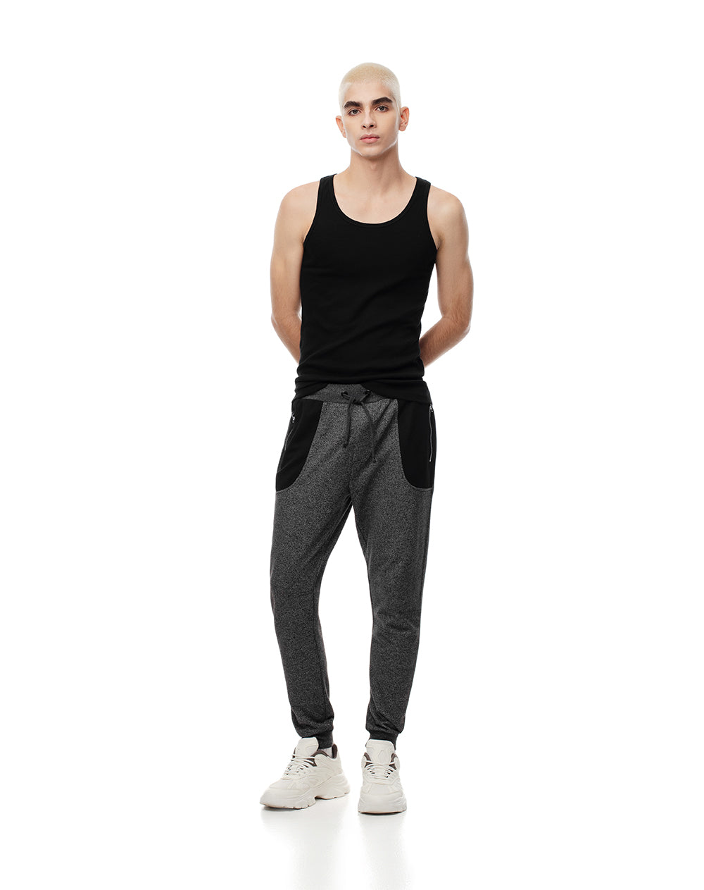 Jogger relaxed fit tiro medio gris jaspe