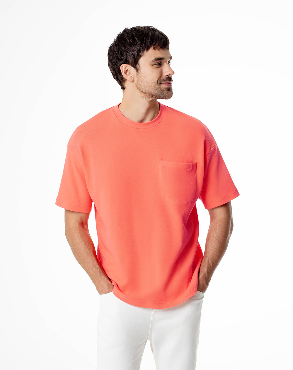 Camiseta oversized fit manga corta coral