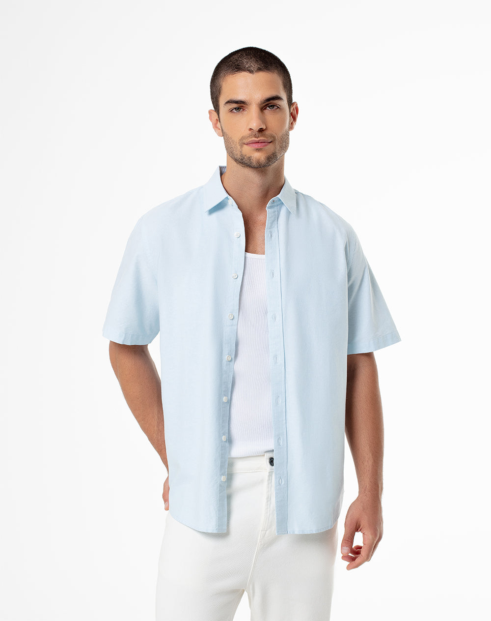 Camisa regular fit manga corta azul