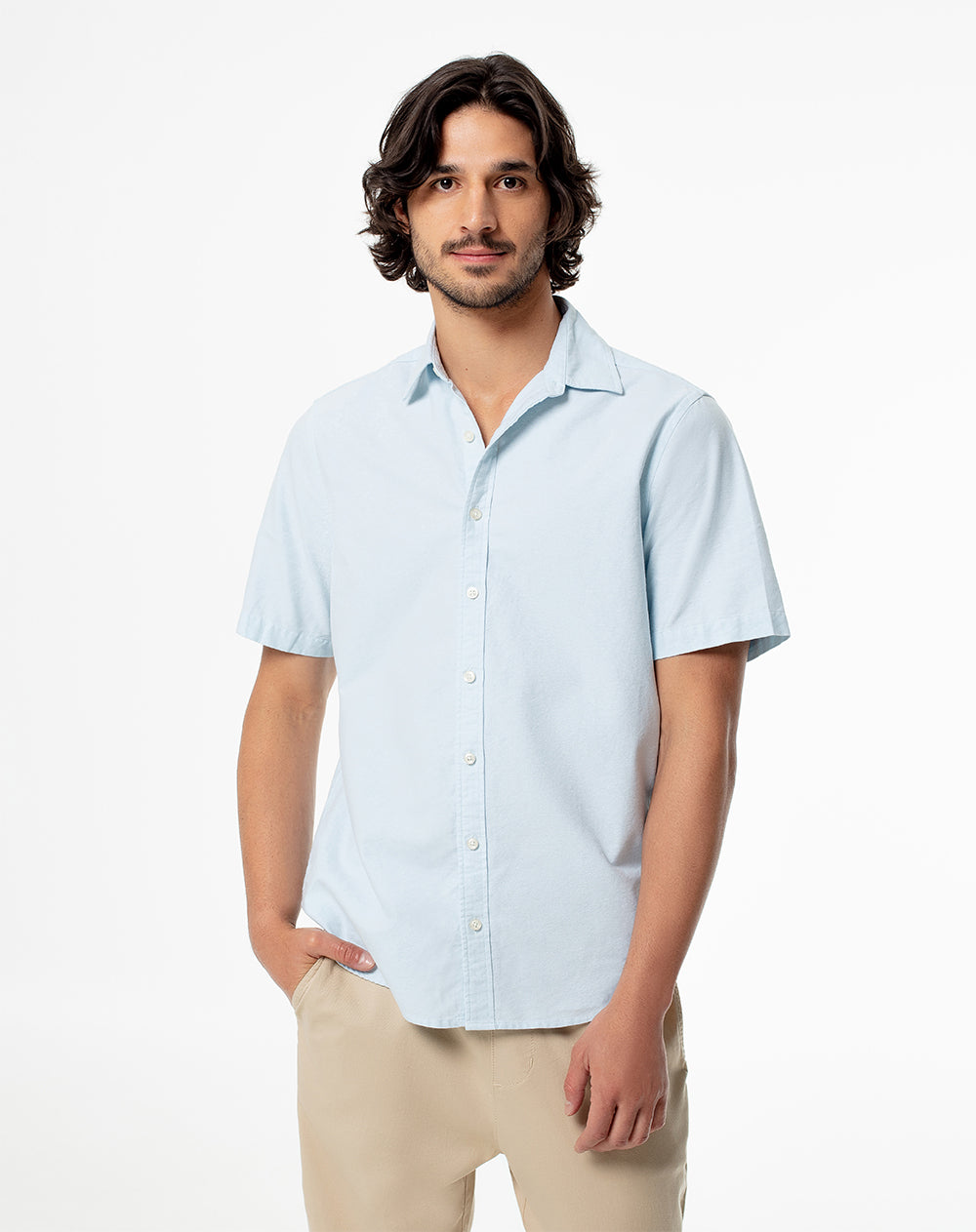 Camisa regular fit manga corta azul