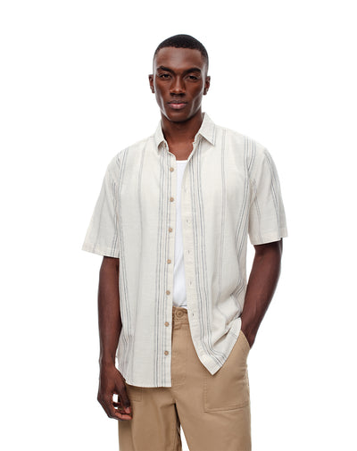 Camisa regular fit manga corta habana con rayas