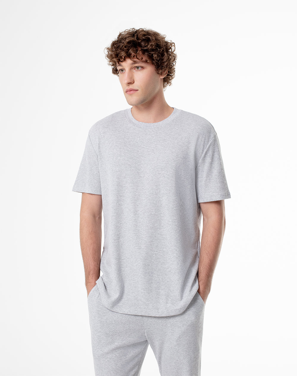 Camiseta oversized fit manga corta gris jaspeada