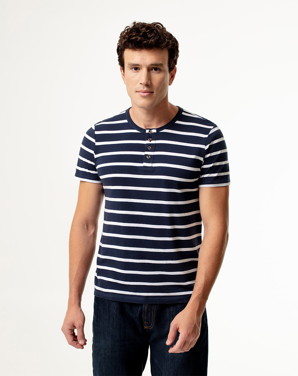 Camiseta slim fit manga corta azul rayas