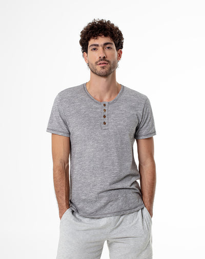 Camiseta slim fit manga corta gris jaspeada