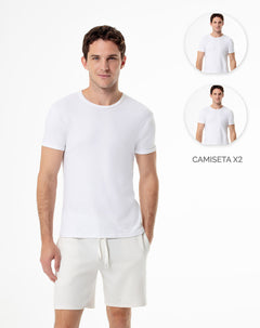 2 camisetas slim fit manga corta blanca