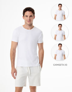 3 camisetas slim fit manga corta blanca