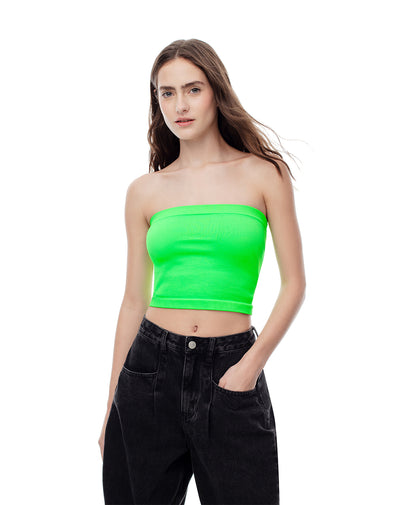 Camiseta strapless fitted fit verde neon