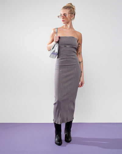 Vestido largo en rib gris