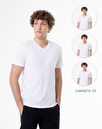 3 camisetas slim fit manga corta blanca