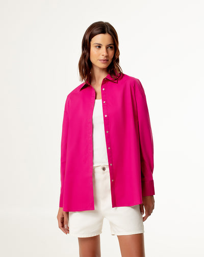 Camisa oversized fit manga larga fucsia