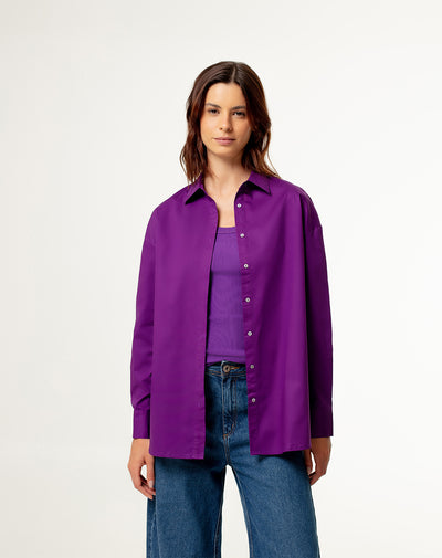 Camisa oversized fit manga larga morada