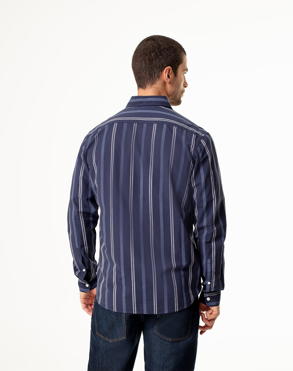 Camisa slim fit manga larga azul con rayas