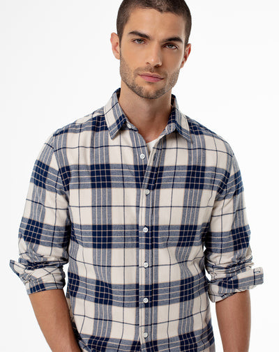 Camisa slim fit manga larga habano cuadros