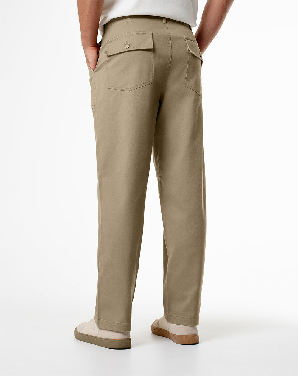 Pantalón regular fit tiro medio khaki