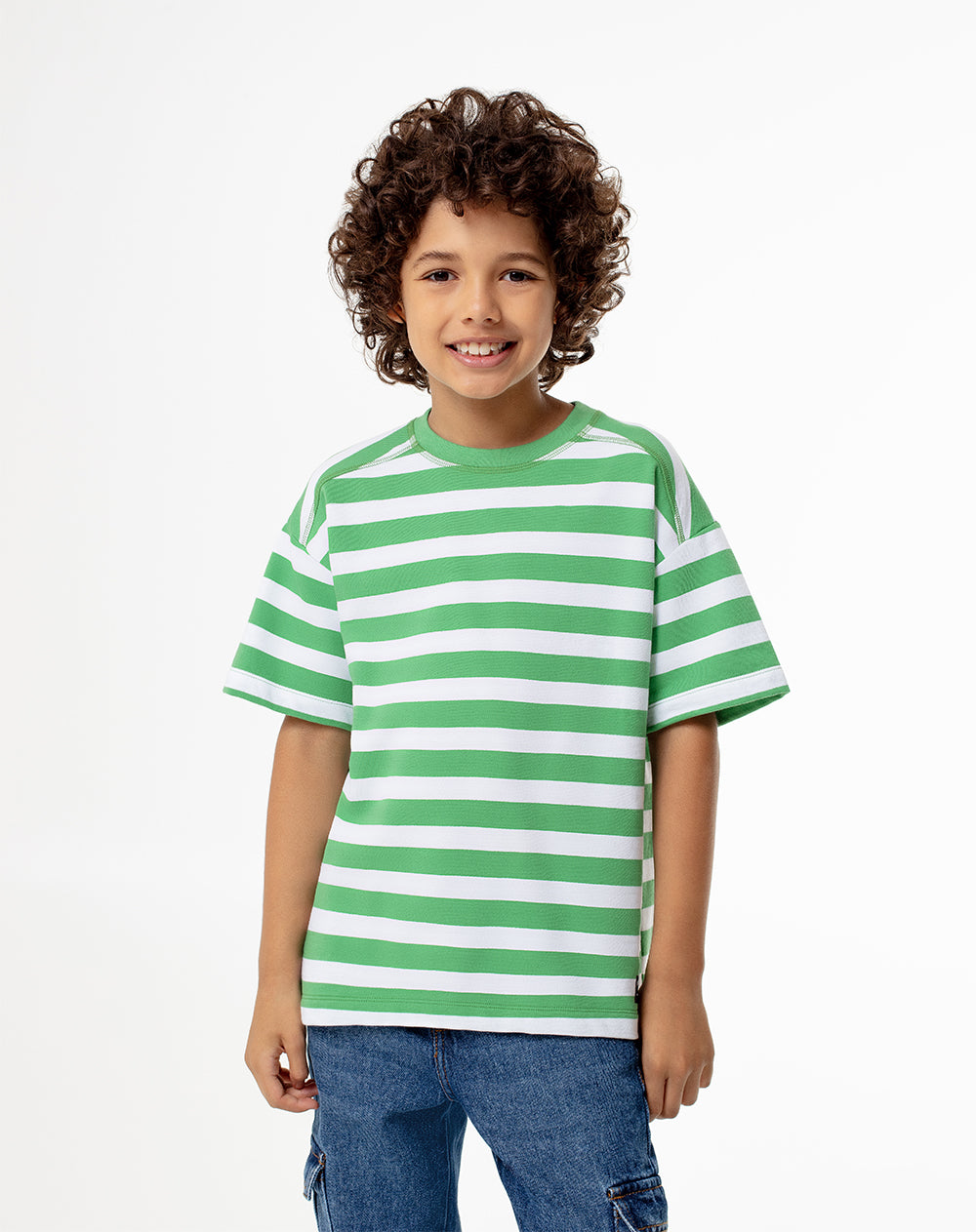 Camiseta regular fit manga corta verde rayas