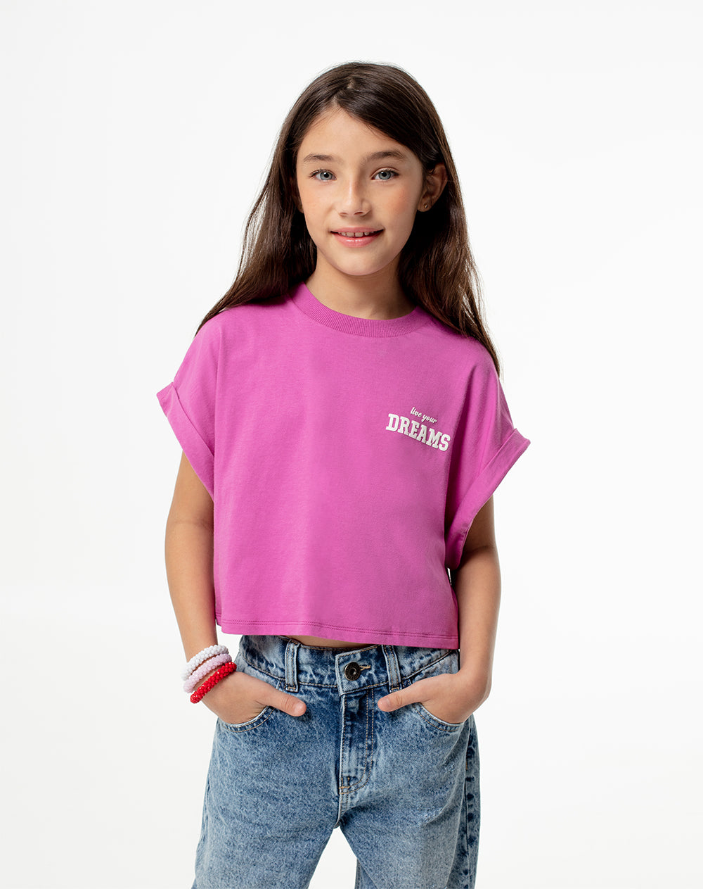 Camiseta Laelle regular fit manga corta magenta