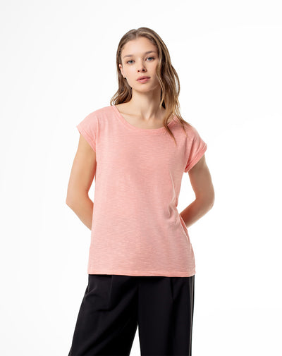 Camiseta regular fit manga corta coral