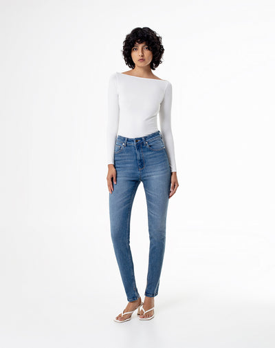 Jean Laku super skinny fit tiro alto indigo medio