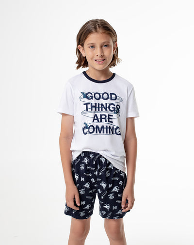 Pijama regular fit manga corta blanca