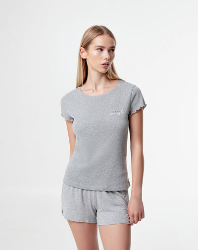 Camiseta regular fit manga corta gris jaspeada