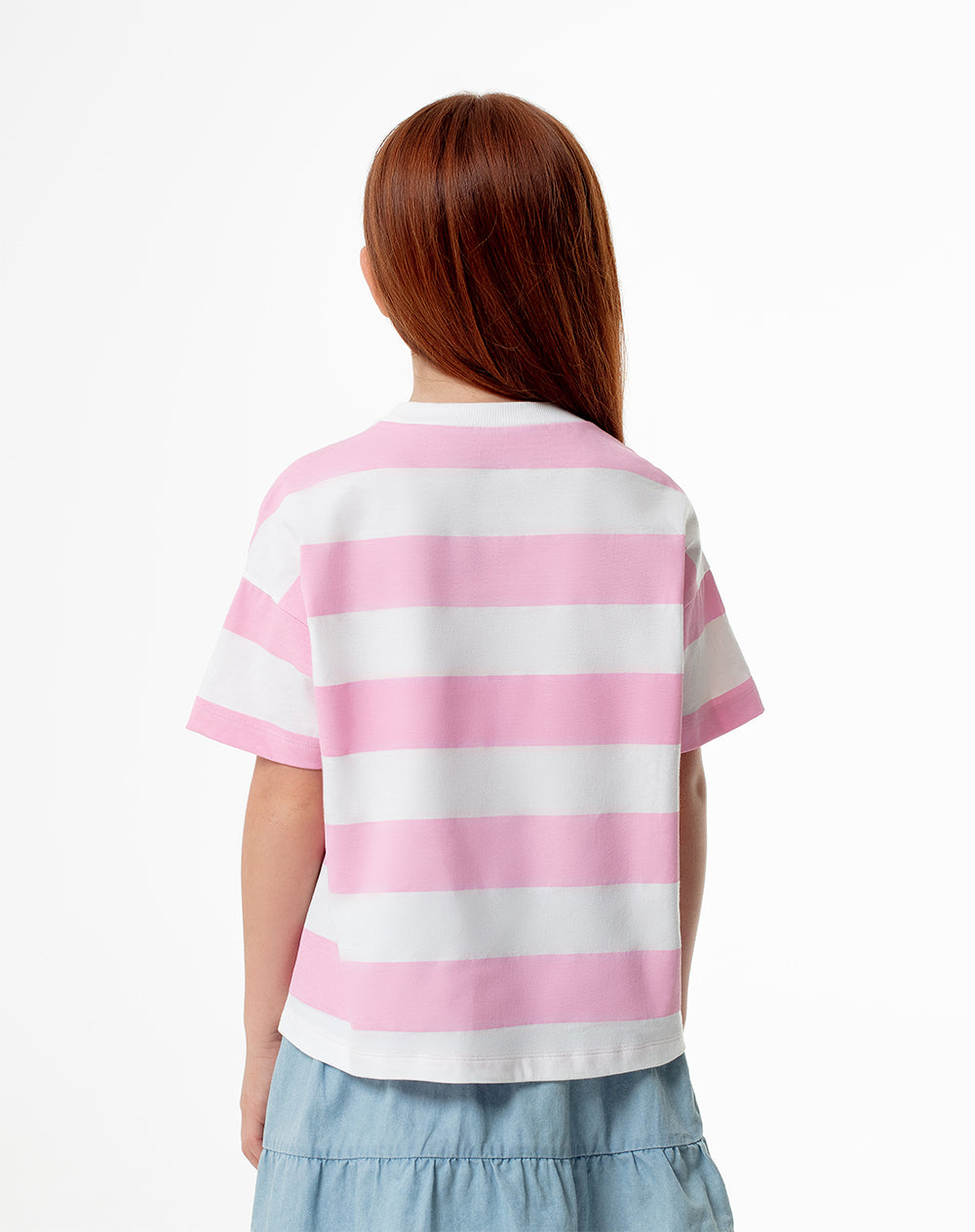 Camiseta regular fit manga corta rosada rayas
