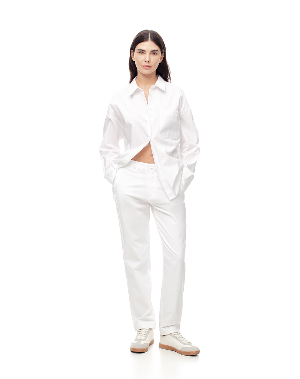 Pantalón regular fit tiro alto en drill blanco