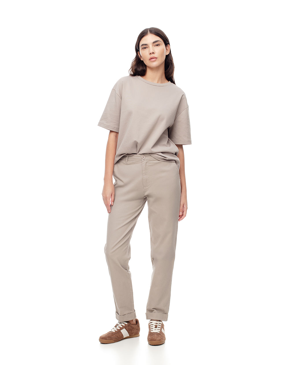 Pantalón regular fit tiro alto en drill taupe