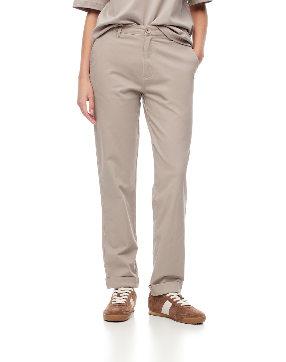 Pantalón regular fit tiro alto en drill taupe