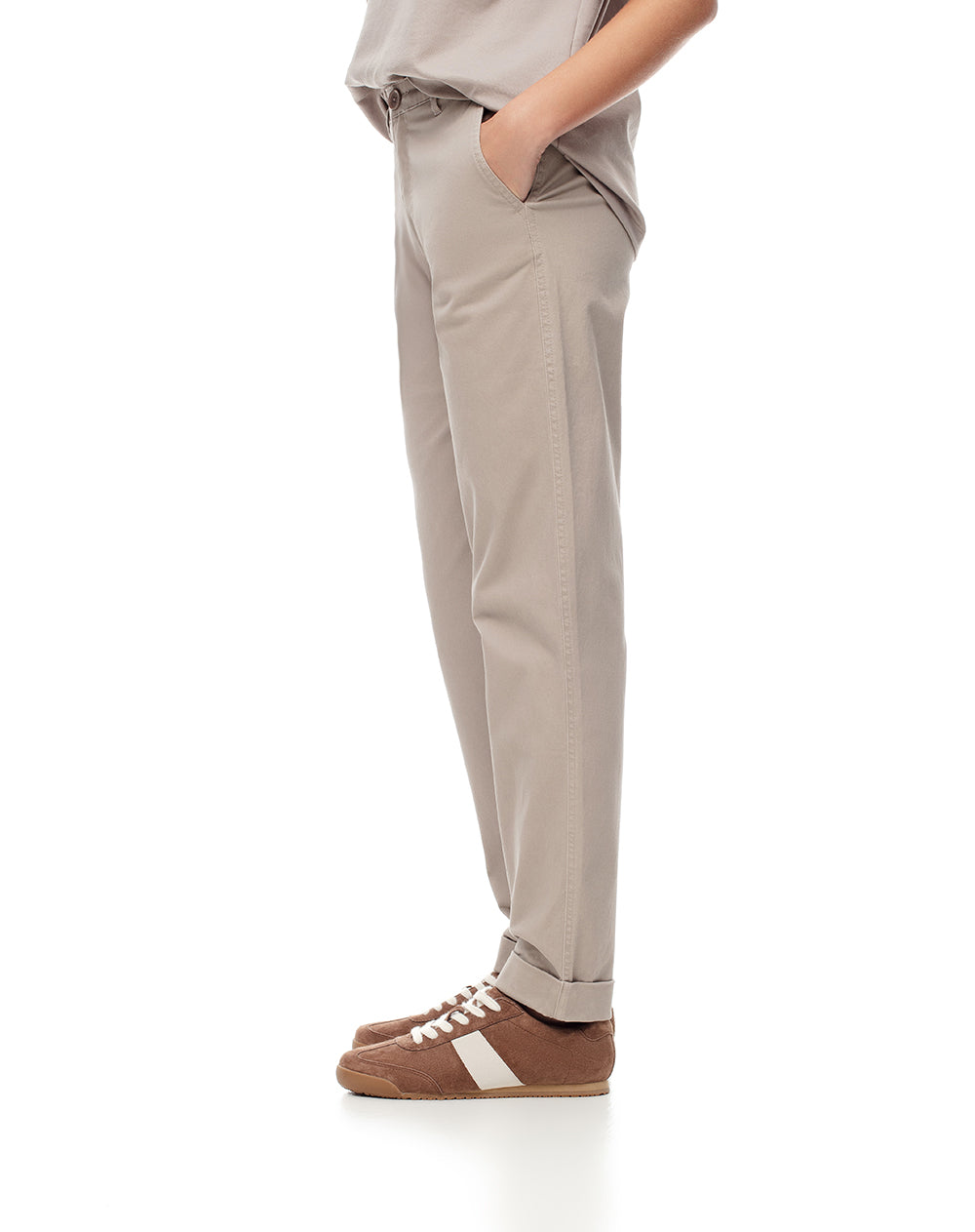 Pantalón regular fit tiro alto en drill taupe