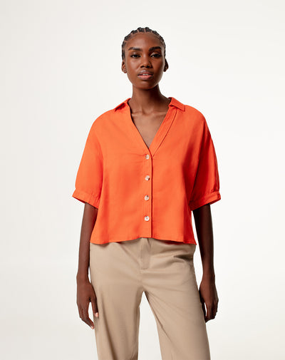 Camisa relaxed fit manga corta naranja