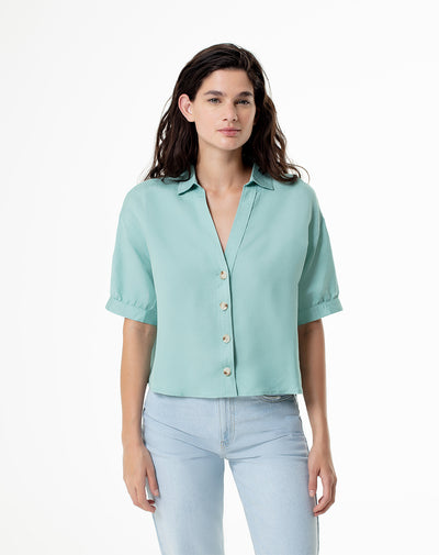 Camisa relaxed fit manga corta verde