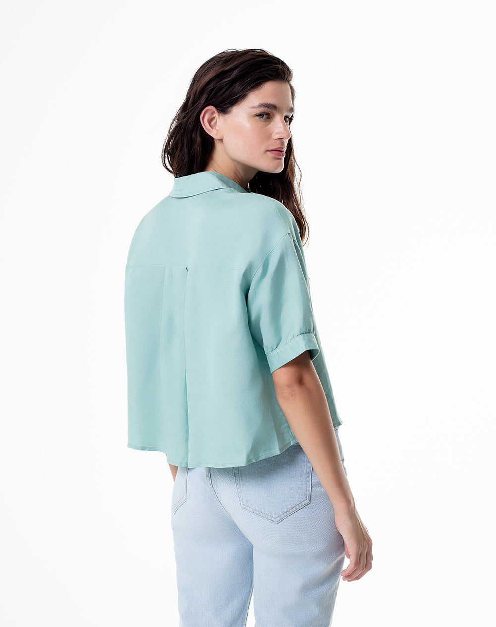 Camisa relaxed fit manga corta verde