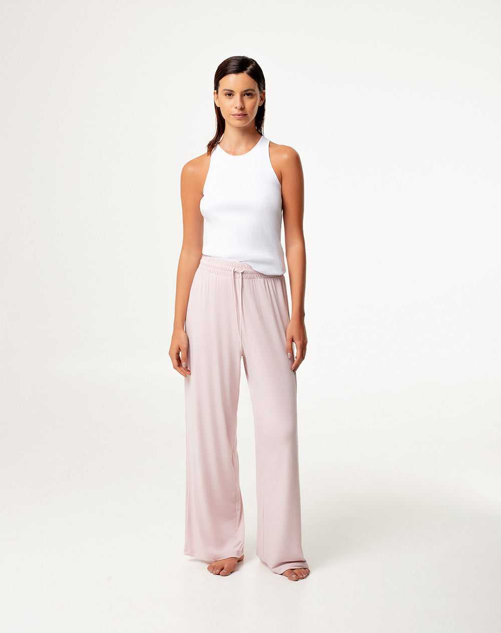 Pantalón relaxed fit tiro medio rosado